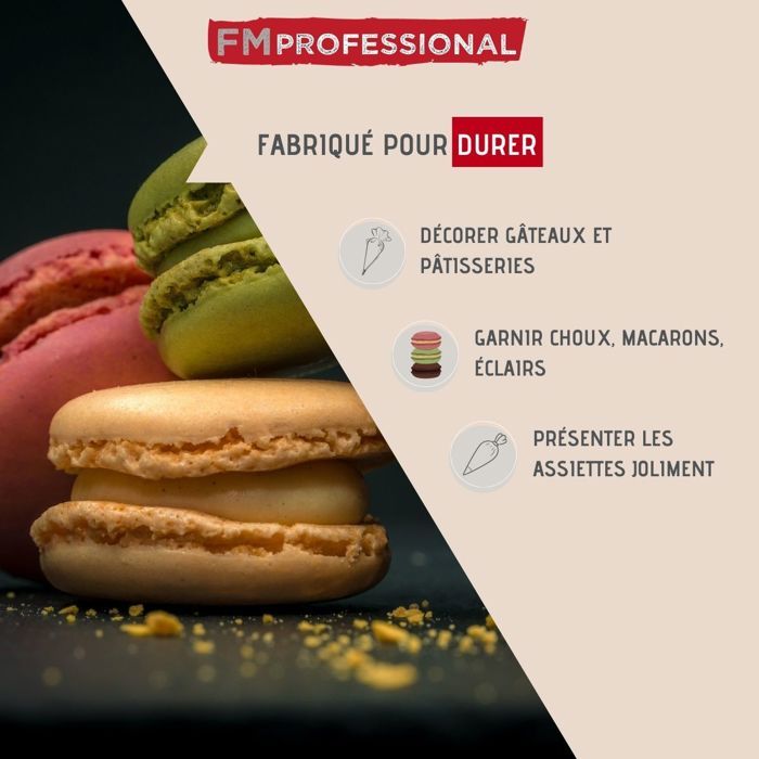 Poche a douille professionnelle - FM PROFESSIONAL - Réemployable - 3 douilles inox - 28 cm