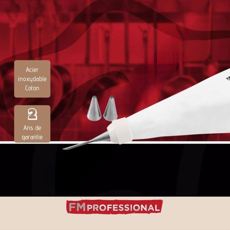 Poche a douille professionnelle - FM PROFESSIONAL - Réemployable - 3 douilles inox - 28 cm