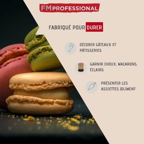 Poche a douille professionnelle - FM PROFESSIONAL - Réemployable - 3 douilles inox - 28 cm
