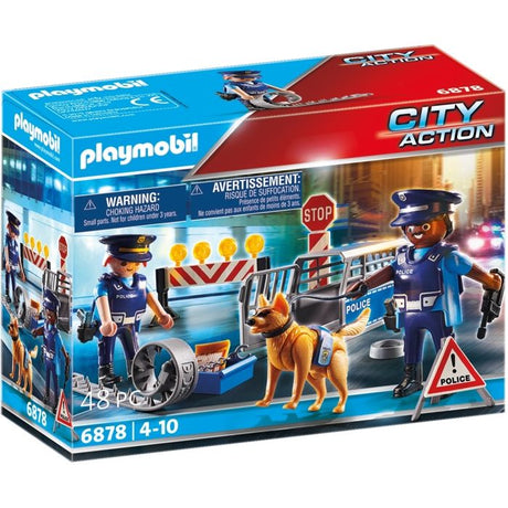 PLAYMOBIL 6878 Barrage de police, City Action, Contient un barrage de police avec chien policier et de nombreux accessoires, des 4 a