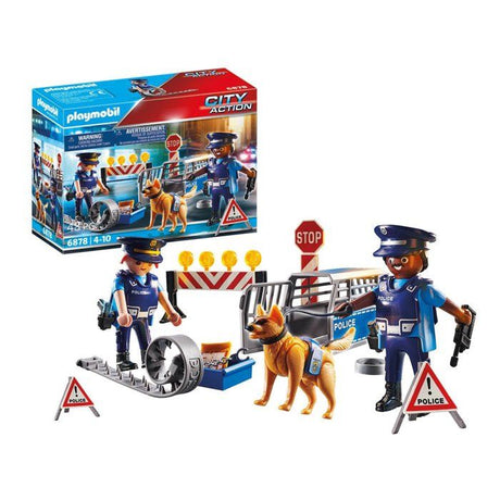 PLAYMOBIL 6878 Barrage de police, City Action, Contient un barrage de police avec chien policier et de nombreux accessoires, des 4 a