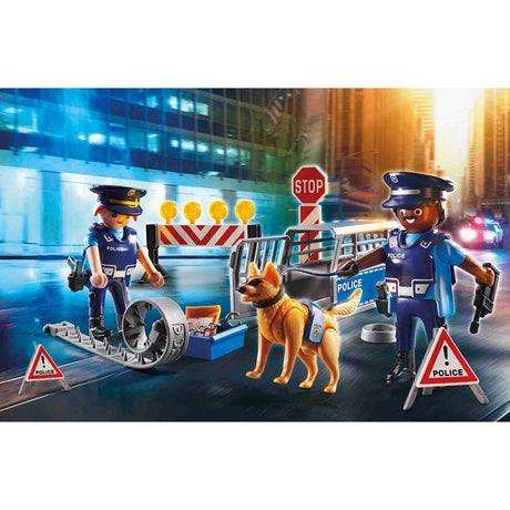 PLAYMOBIL 6878 Barrage de police, City Action, Contient un barrage de police avec chien policier et de nombreux accessoires, des 4 a