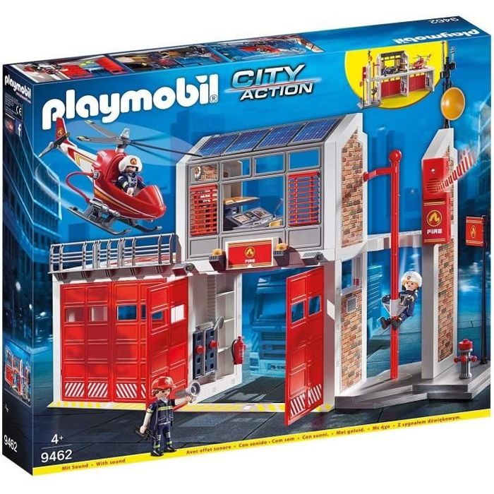 PLAYMOBIL 9462 Caserne de pompiers avec hélicoptere, City Action, Mixte, Pour enfant des 4 ans