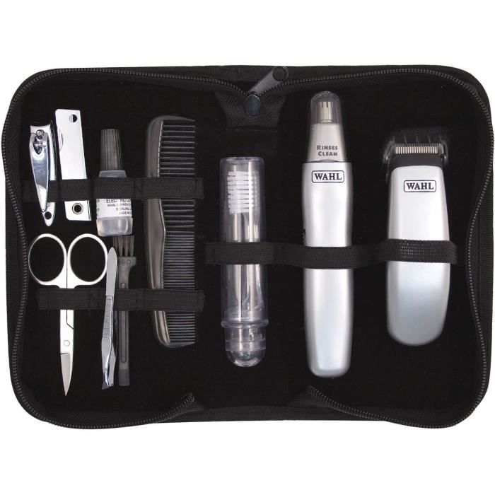 Kit de voyage barbe - WAHL - TRAVEL KIT - Tondeuse a pile - Coupe poils nez / oreilles - 6 rÈglages - Gris