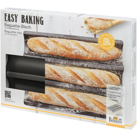 Plaque de cuisson perforée - BIRKMANN - EASY BAKING - Acier carbone - Anti adhésif - Pour 3 baguettes - 39,5 x 29,5 x 4,5 cm
