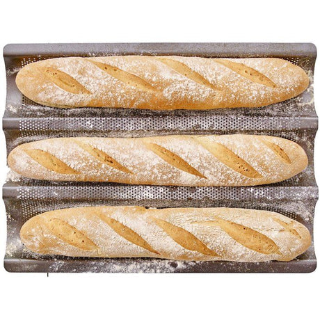 Plaque de cuisson perforée - BIRKMANN - EASY BAKING - Acier carbone - Anti adhésif - Pour 3 baguettes - 39,5 x 29,5 x 4,5 cm