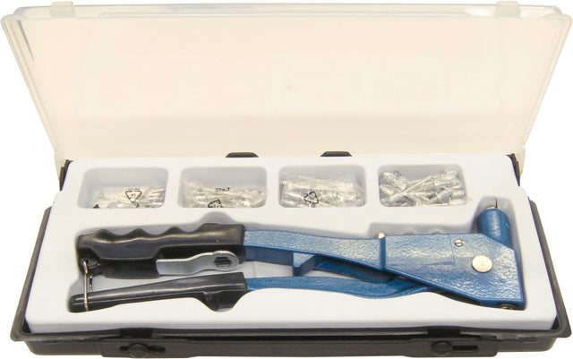 Jeu de pince a riveter - MEISTER - CP195270 - Inclus 100 rivets en aluminium - Boîte plastique avec couvercle transparent