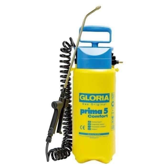 GLORIA Prima 5 Comfort pressure sprayer - 5L, brass lance and nozzle, 2.50m spiral hose