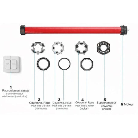 Moteur filaire volet roulant  RM10MS SUPERROLLO - SR20110 - Diametre 40 mm - 10 Nm - Poids max tablier 22 kg
