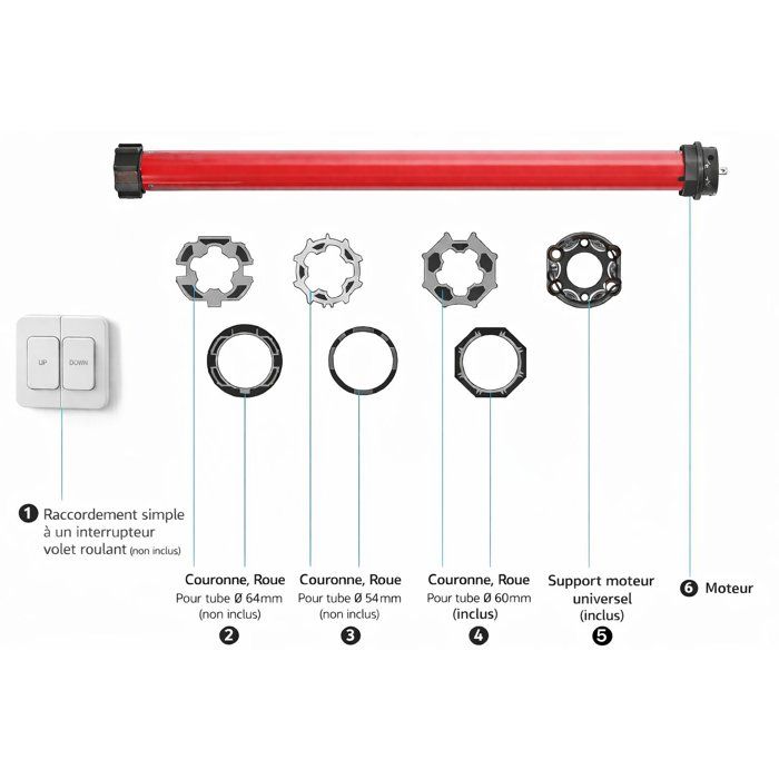 Moteur filaire volet roulant RM10MM SUPERROLLO - SR20215 - Diametre 60 mm - 10 Nm - Poids max tablier 22 kg