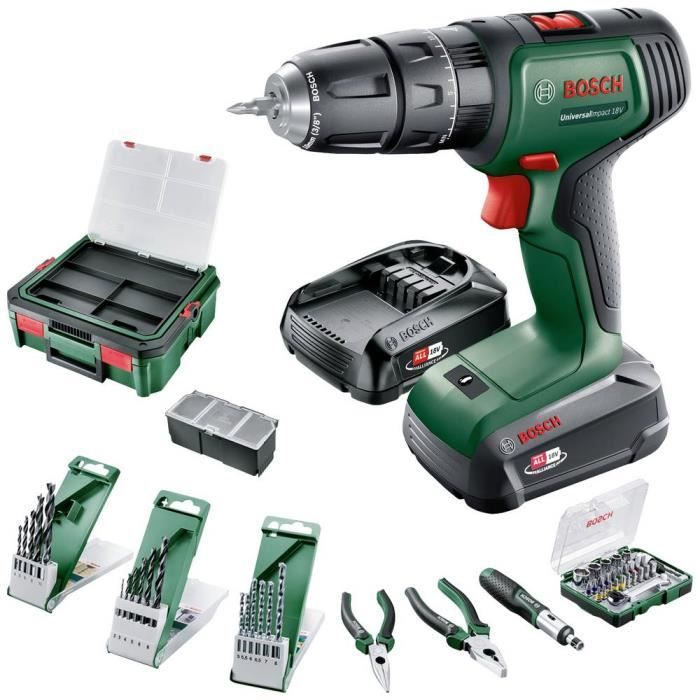Perceuse Visseuse UniversalImpact 18V (1x1 ,5Ah/1x 2,5Ah) + 46AC set + AL18V-20 in Systembox S