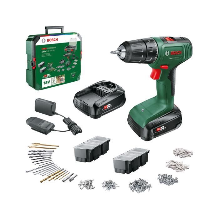 Perceuse visseuse Bosch EasyDrill 18V 40 + 2 batteries 18V 1,5Ah + Systembox avec 241 Accessoires + chargeur AL1810CV 06039D8007