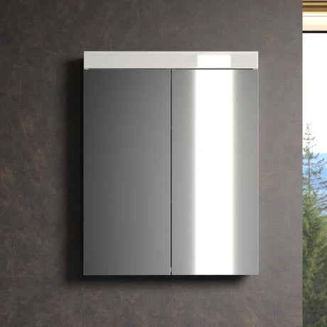 Meuble de salle de bain - Armoire de toilette - Miroir - 2 portes - Blanc - L60 x P17 x H77cm - AMANDA