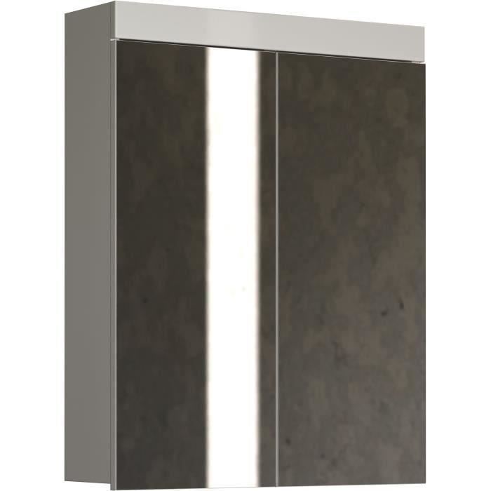 Meuble de salle de bain - Armoire de toilette - Miroir - 2 portes - Blanc - L60 x P17 x H77cm - AMANDA