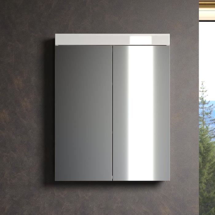 Armoire Miroir - AMANDA - 2 portes miroir - L60 x P17 x H77 cm - Blanc