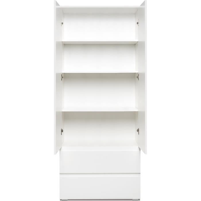 Armoire IMAGE7 - 2 portes + 2 tiroirs - Blanc Mat - L80 x H191 x P40 cm