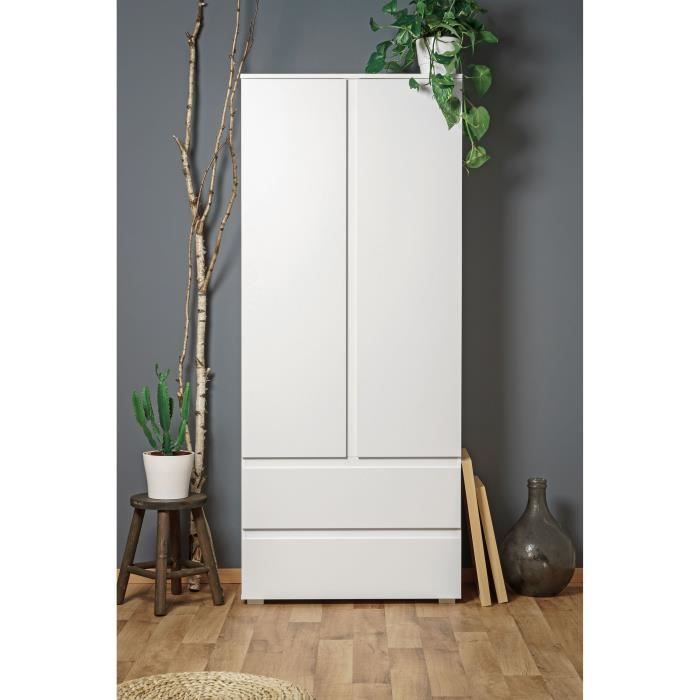 Armoire IMAGE7 - 2 portes + 2 tiroirs - Blanc Mat - L80 x H191 x P40 cm