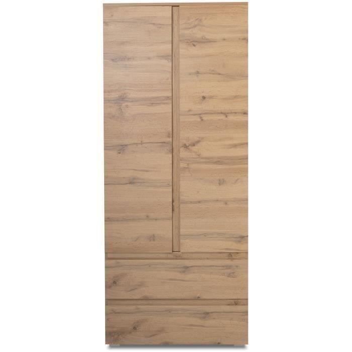 Armoire IMAGE 7 - Décor chene - 2 portes + 2 tiroirs - L80 x H191 x P40 cm
