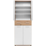 Armoire a chaussures - Décor Chene Artisan et blanc - L70 x P35 x H185 cm - 6 Étageres - 1 Tiroir - Capacité 24 Paires