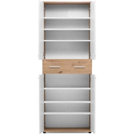 Armoire a chaussures - Décor Chene Artisan et blanc - L70 x P35 x H185 cm - 6 Étageres - 1 Tiroir - Capacité 24 Paires
