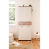 Armoire a chaussures - Décor Chene Artisan et blanc - L70 x P35 x H185 cm - 6 Étageres - 1 Tiroir - Capacité 24 Paires