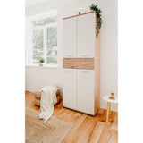 Armoire a chaussures - Décor Chene Artisan et blanc - L70 x P35 x H185 cm - 6 Étageres - 1 Tiroir - Capacité 24 Paires