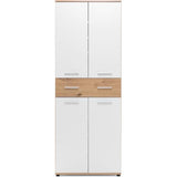 Meuble a chaussures Jacky 42 - Chene Artisan / Blanc - 70 x 185 x 35 cm - 6 Étageres - 1 Tiroir - Capacité 24 Paires