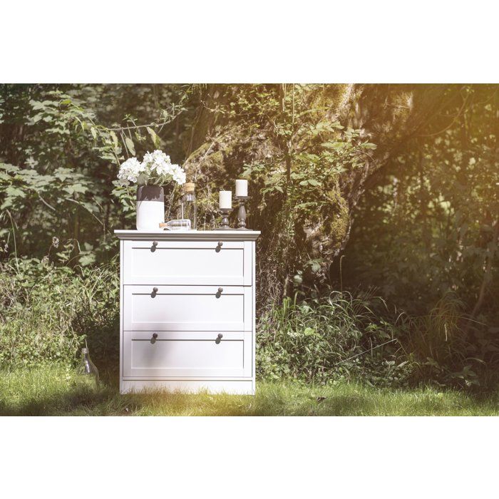 Commode  LANDWOOD  3 Tiroirs - Décor blanc - Style campagne - L80 x P45 x H90 cm