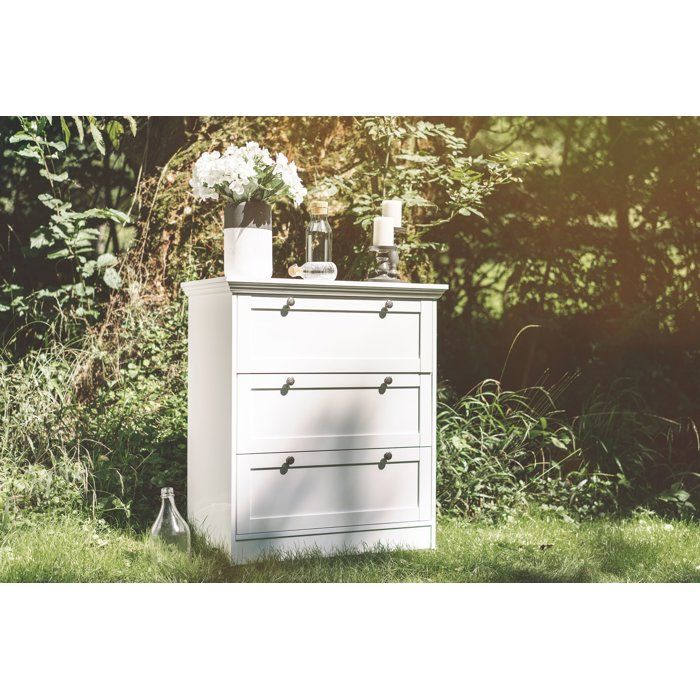 Commode  LANDWOOD  3 Tiroirs - Décor blanc - Style campagne - L80 x P45 x H90 cm