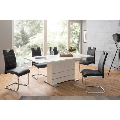 Table extensible 6-8 personnes - Rectangulaire - Panneaux de particules mélaminés- Mantova - Blanc et alu - L 160- 200 x P90 x H75cm