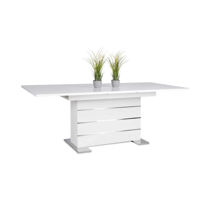 Table extensible 6-8 personnes - Rectangulaire - Panneaux de particules mÈlaminÈs- Mantova - Blanc et alu - L 160- 200 x P90 x H75cm