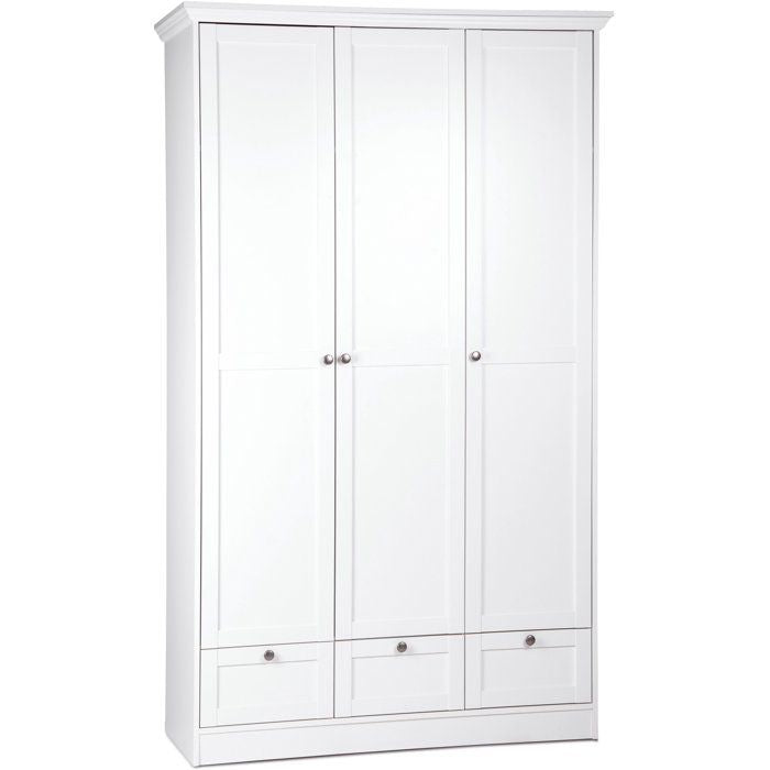 Armoire de chambre - LANDWOOD 18 - Blanc - 3 portes - 120 x 51 x 200 cm