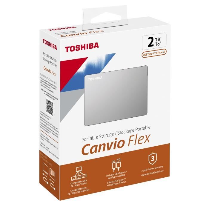 Disque dur externe - TOSHIBA - Canvio Flex - 2To - USB 3.2 / USB-C - 2,5