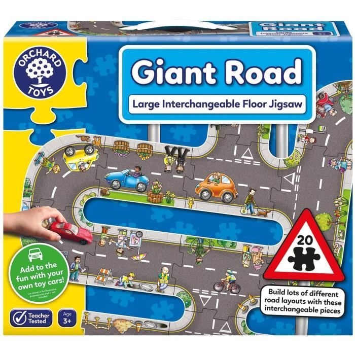 Puzzle - ORCHARD - Giant route Road - 20 grosses pieces interchangeables - Theme véhicules - a partir de 3 ans