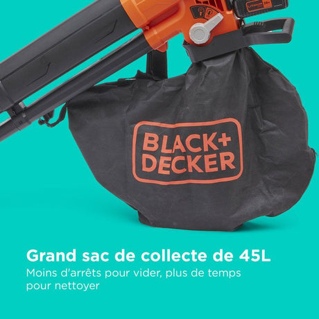 Aspirateur souffleur broyeur sans fil BLACK+DECKER - BCBLV3625L1-QW - 36V - Avec batterie 36 V - Sac 45L