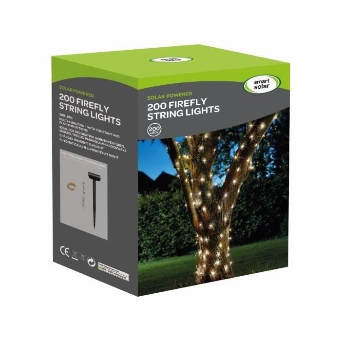 Guirlande solaire extÈrieure LUCIOLE 200 leds blanc chaud - SMART GARDEN - 21.9m