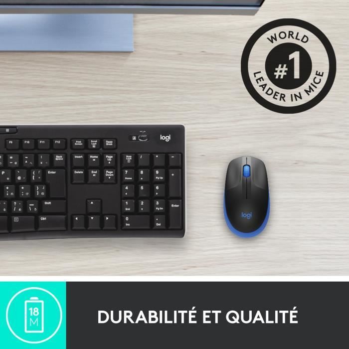 Souris sans fil ergonomique - Logitech - M190 - Bleu