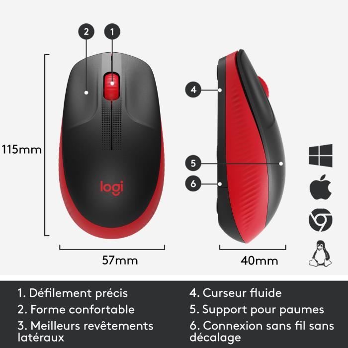 Souris - Sans fil - Logitech - M190 - Rouge