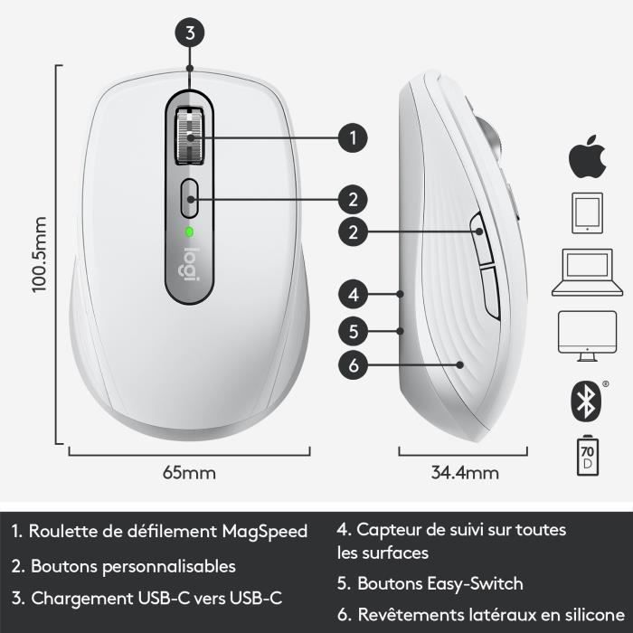 Souris - Sans fil - Logitech - MX Anywhere 3 - Pour Mac - Blanc