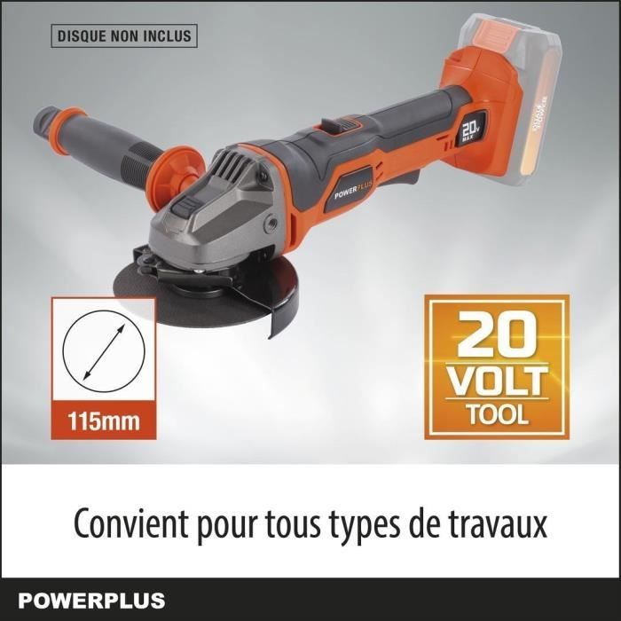 Meuleuse d'angle sans fil de 20V - Dual Power - POWDP35100 - Disque Abrasif ÿ115mm - Compacte - sans batterie ni chargeur