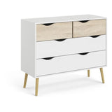 Commode 4 tiroirs - Blanc / Chene - Pietement ÈvasÈ en bois massif - 98,7 x 39,1 x 81,7 cm ARO