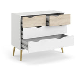 Commode 4 tiroirs - Blanc / Chene - Pietement ÈvasÈ en bois massif - 98,7 x 39,1 x 81,7 cm ARO