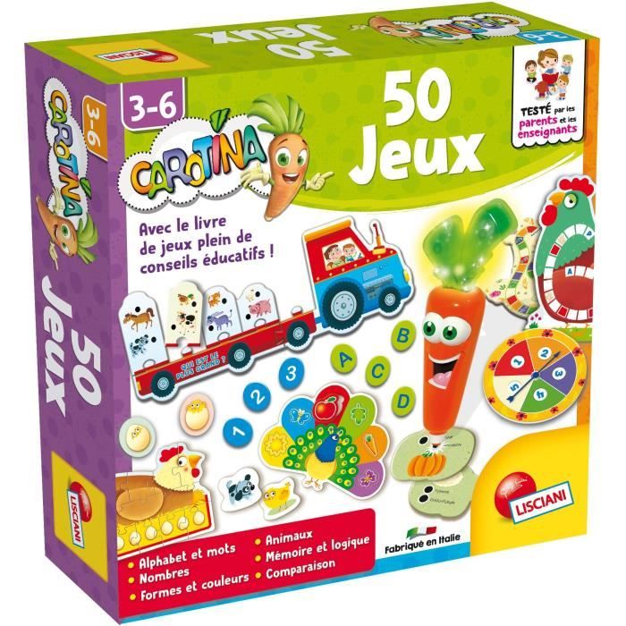 Carotina 50 jeux, Coffret de jeux éducatif,LISCIANI GIOCHI, Rouge, Présence parentale, 3 ans et plus