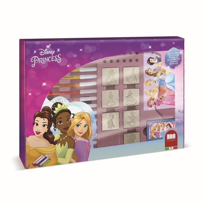 Stamp set - MULTIPRINT - 4660 - Disney Princesses - 7 wooden and latex stamps, 12 Giotto markers, ruler, coloring book