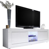 Meuble TV - BASICO - 2 portes - Blanc laqué brillant - 180 x 43 x 56 cm