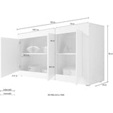 Buffet BASICO - Décor blanc laqué brillant  - 3 Portes - L160 x P42 x H85,8 cm