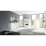 Buffet BASICO 2 Portes 3 Tiroirs Blanc Laqué brillant  - L210xP42xH85,8 cm