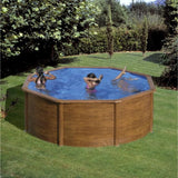 GRE - Kit Piscine hors sol acier ronde imitation bois - ÿ370 x H122 cm (LivrÈe avec filtre a cartouche + Èchelle)