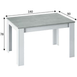 Table a manger extensible - KENDRA - Rectangulaire - Blanc artik et ciment - 4 a 6 personnes - L140/190 x P90 x H78 cm