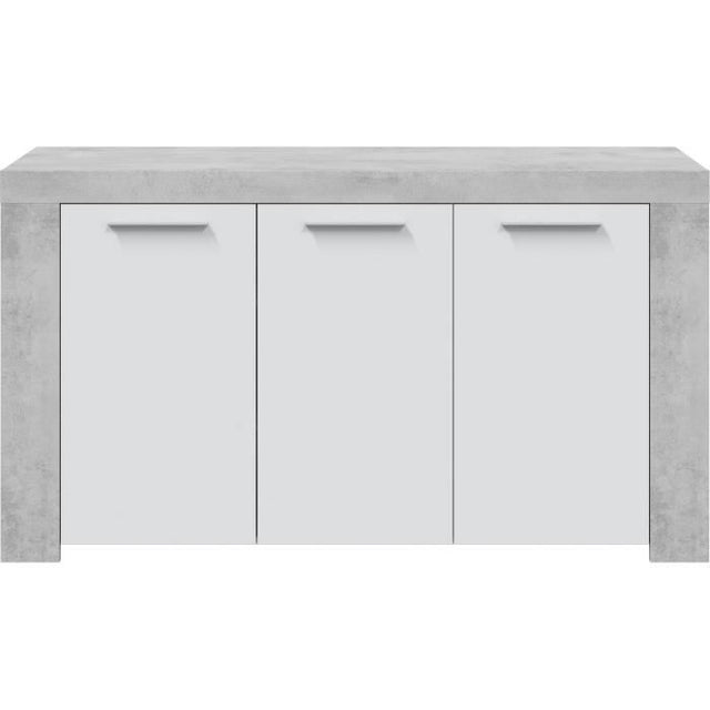 Buffet - AMBIT - Effet béton satiné / Blanc Artik - 3 portes